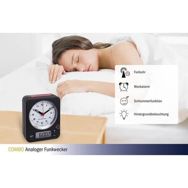 Väckarklocka - TFA - KOMBO - Svart-Röd - Analog display - Digital väckarklocka - Snooze