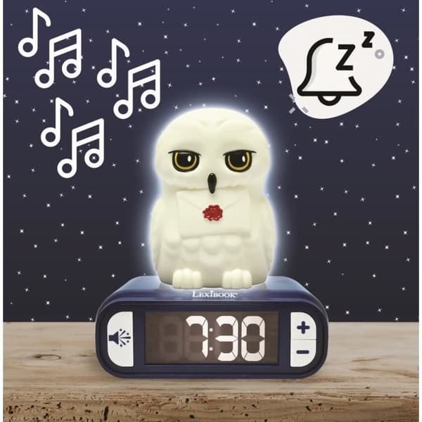 LEXIBOOK Digital Nattlampa Väckarklocka - Hedwig - 3D Ljus och Ljud - Barn