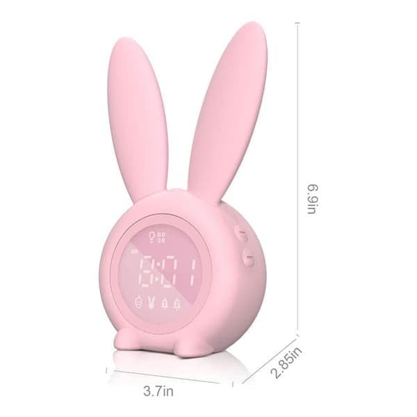 OBOSOE Digital Kids Clock / Kids Vækkeur Kanin – Justerbar Natlys Med 5 Genopladelige Alarmer Til Soveværelse