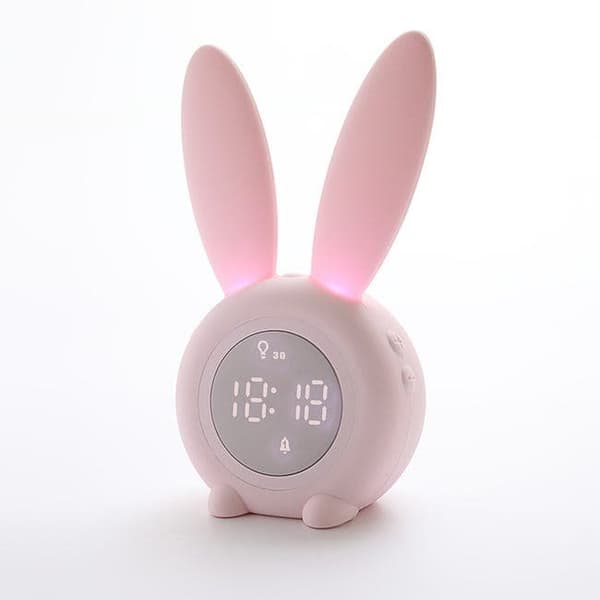OBOSOE Digital Kids Clock / Kids Vækkeur Kanin – Justerbar Natlys Med 5 Genopladelige Alarmer Til Soveværelse