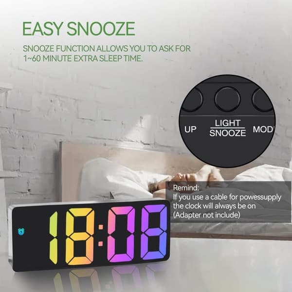 OBOSOE digitalt vækkeur med stort LED-display, USB-opladning, temperatur, dato