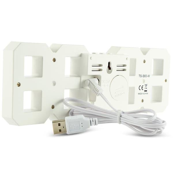 Stor 3D digital veggklokke / vekkerklokke med hvitt LED-lys - Multifunksjonell