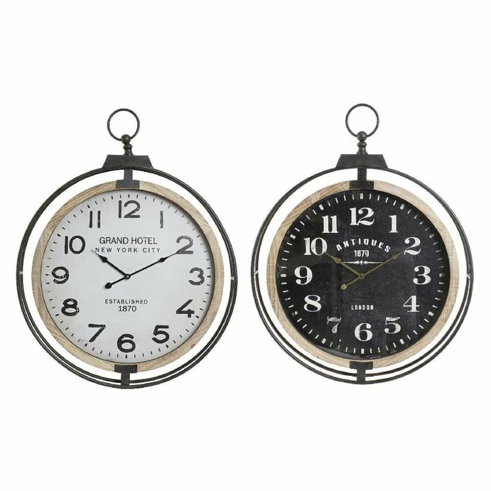 Väggklocka DKD Home Decor Glas Svart Vit Järn Trä MDF (2 pcs) (62 x 7 x 79 cm)