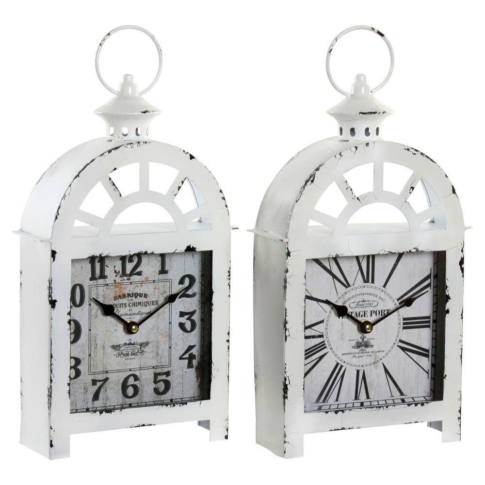 Asztali óra DKD Home Decor Traditionell Vit Glas Järn (2 pcs) (21 x 8 x 41 cm)