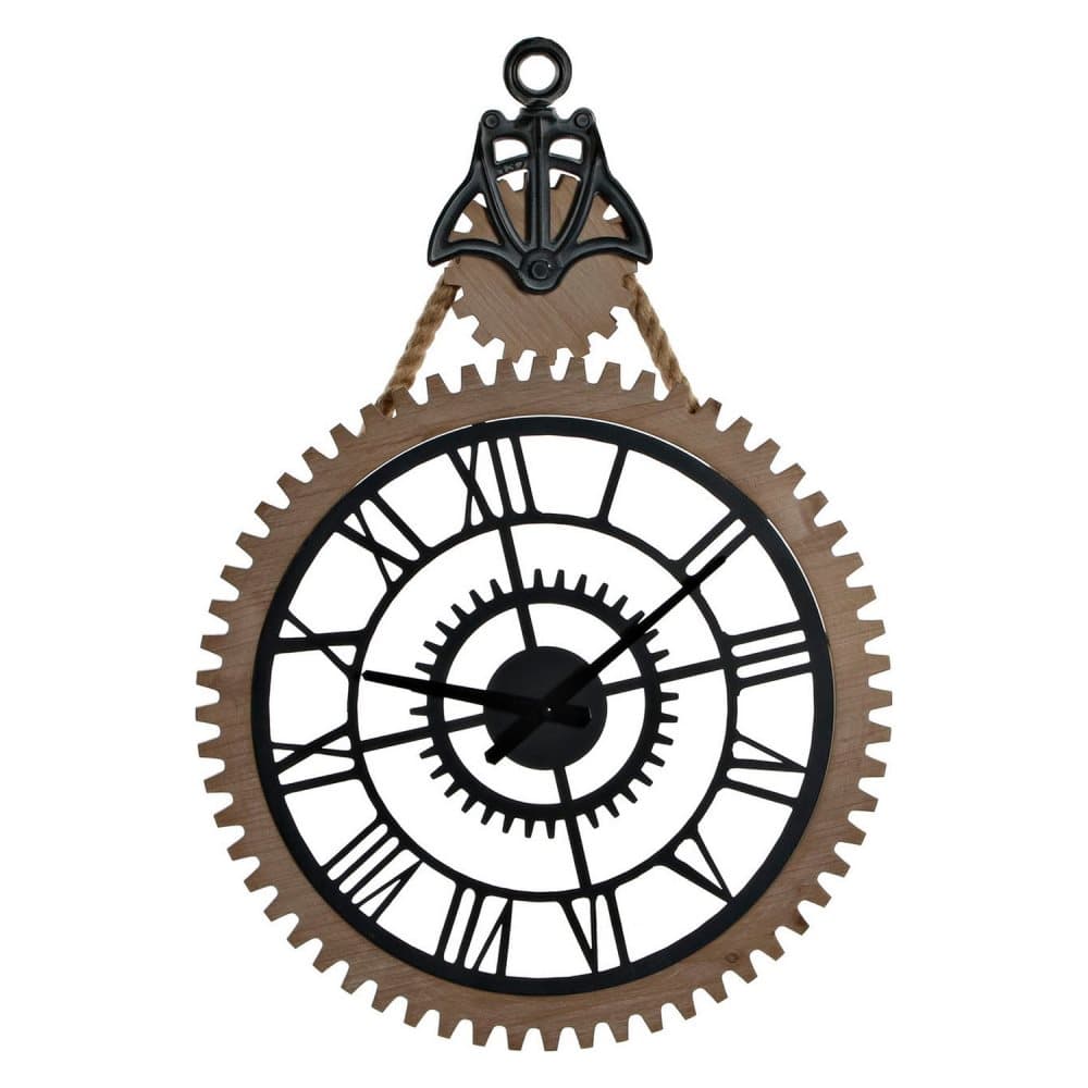 Väggklocka DKD Home Decor industriell Svart Järn Trä MDF (50 x 7.5 x 72 cm)