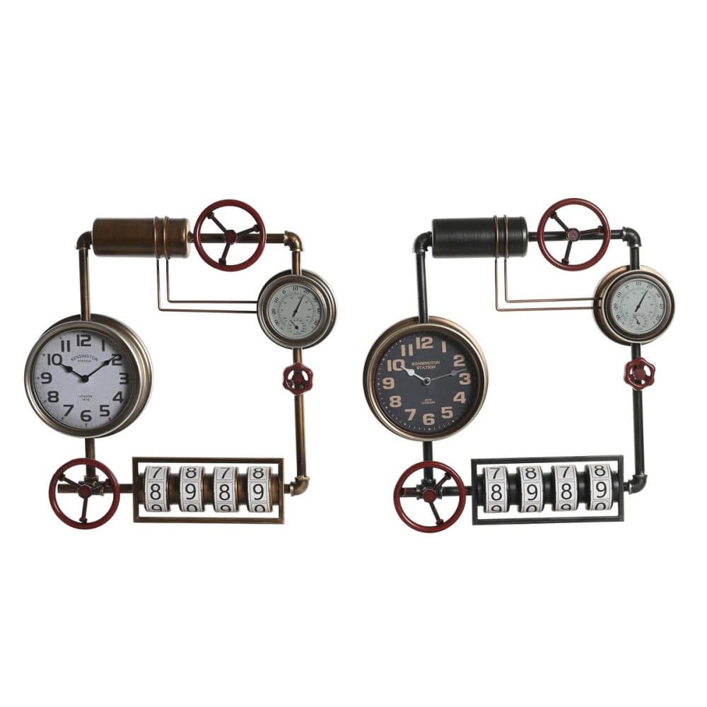 Väggklocka DKD Home Decor Glas Röd Svart Gyllene Järn (57 x 9,5 x 57 cm)