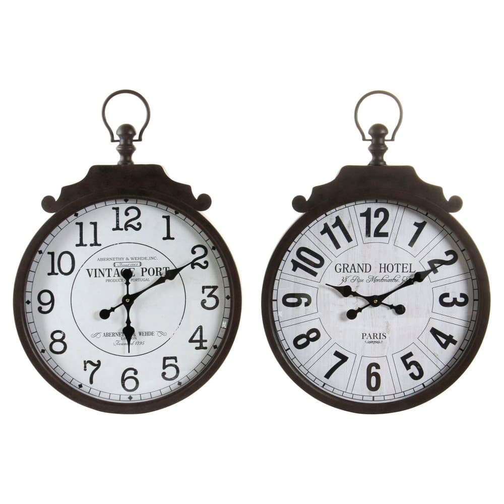 Väggklocka DKD Home Decor Traditionell Vit Svart Järn (2 pcs) (50 x 6 x 71 cm)