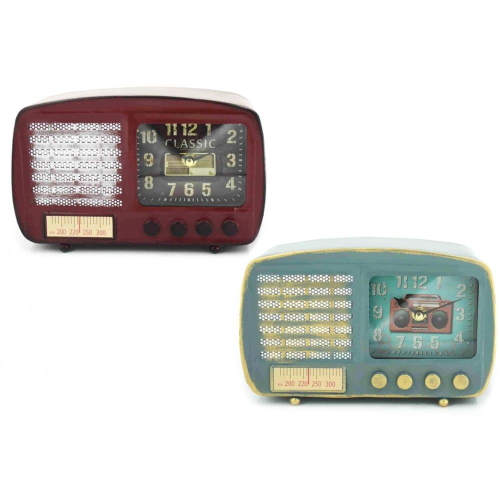 Asztali óra DKD Home Decor Röd Blå Radio Järn (24 x 7.5 x 15 cm) (2 pcs)