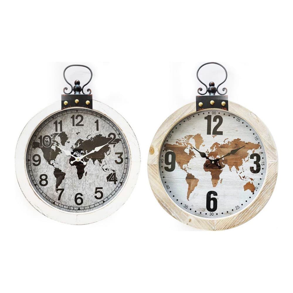 Väggklocka DKD Home Decor Svart Brun Järn Trä MDF Världskarta (40 x 4 x 54 cm) (2 pcs)