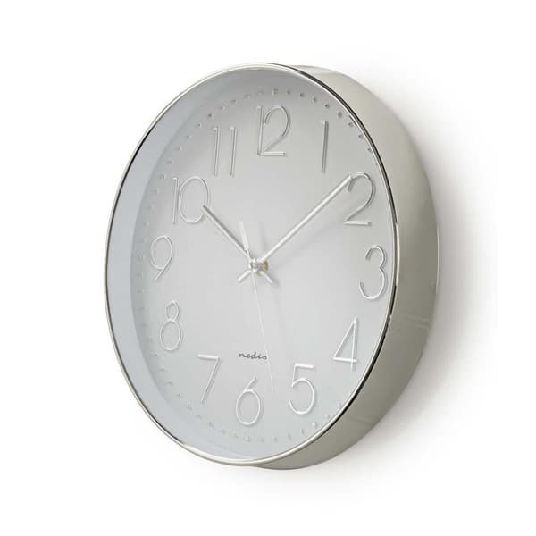 Nedis CLWA015PC30SR Rundt vægur Diameter 30 cm Hvid & Sølv