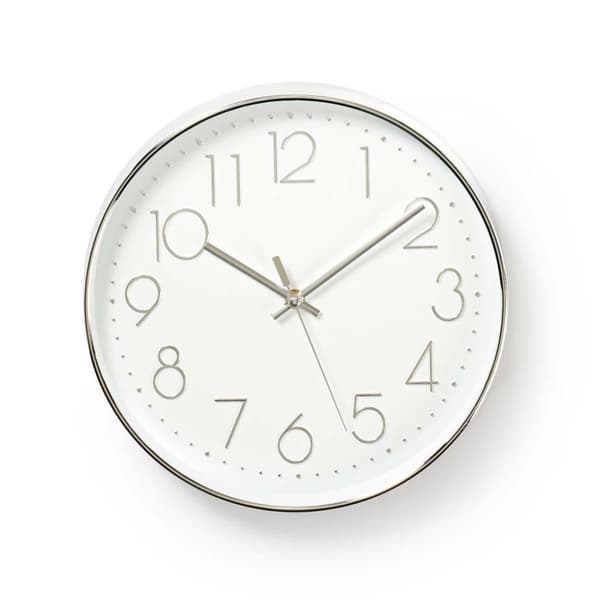 Nedis CLWA015PC30SR Rundt vægur Diameter 30 cm Hvid & Sølv