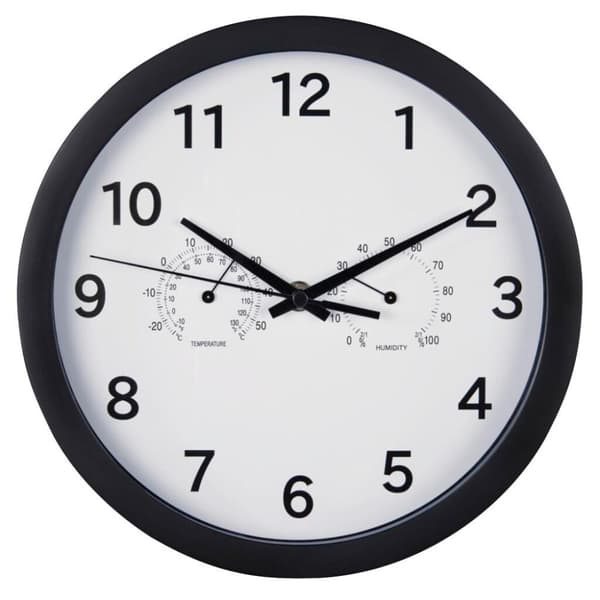 Hama vægur Pure Plus Ø 25 cm med termo-/hygrometer Low Noise Black