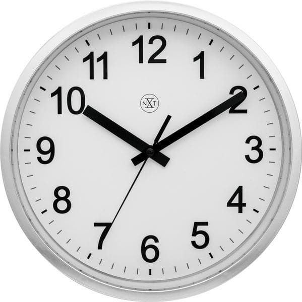 NeXtime NX-7307ZI-V2 Vægur NXT Diam. 25,5 cm plastik sølv, hvid urskive, 'Robust' lydløs bevægelse