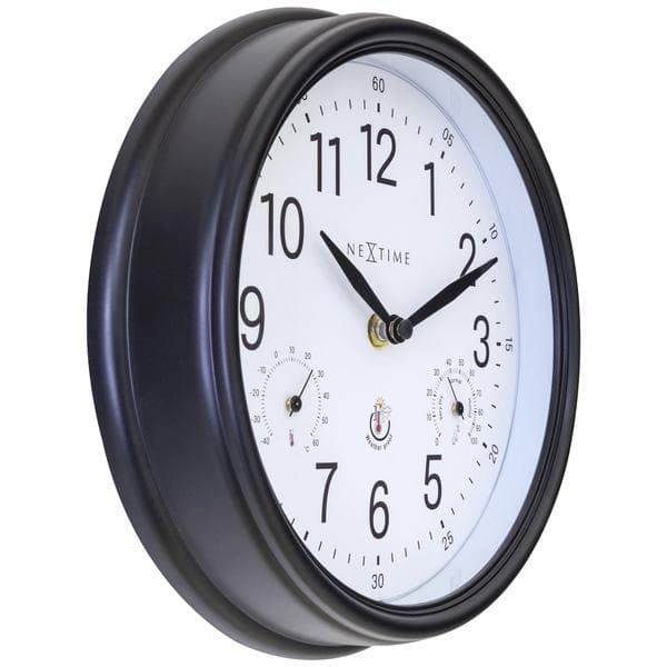NeXtime NE-4318WI udendørs ur Jasmin + termometer og hydrometer 23,5 cm sort/hvid