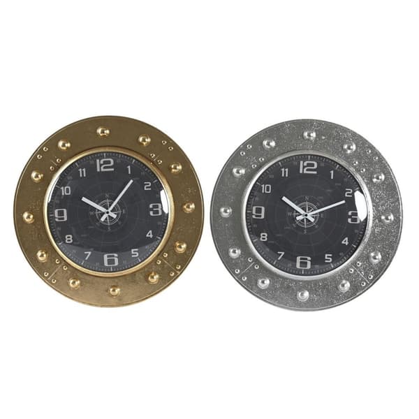 Väggklocka DKD Home Decor 48,5 x 6 x 48,5 cm Glas Silvrig Svart Gyllene Järn (2 antal)