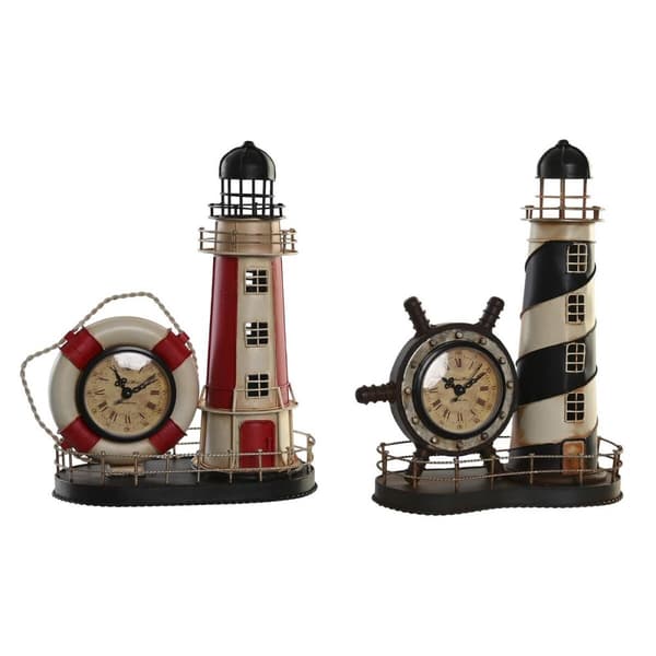 Namizna ura DKD Home Decor 25.5 x 14 x 32.5 cm Rød Sort Metal Vintage Lyssignal (2 enheder)