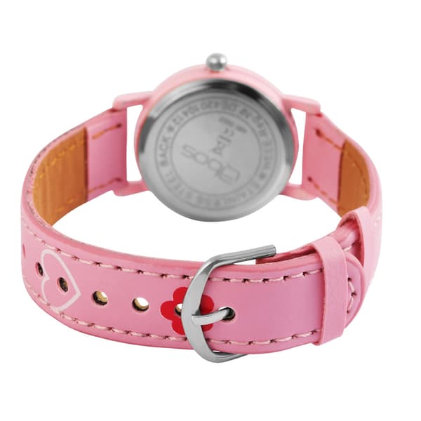 QBOS barnklocka med armband i konstläder - Rosa