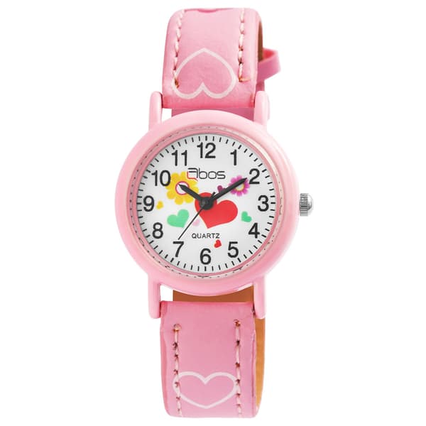 QBOS barnklocka med armband i konstläder - Rosa