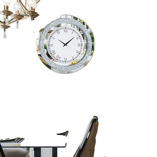Funklende rund vægur med knuste diamanter, letlæselige romertal, lydløs kvartsbevægelse, 60 cm,Sølv