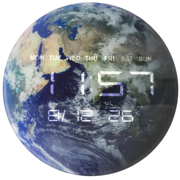 Planet Earth vægur med LED display 32 cm blå