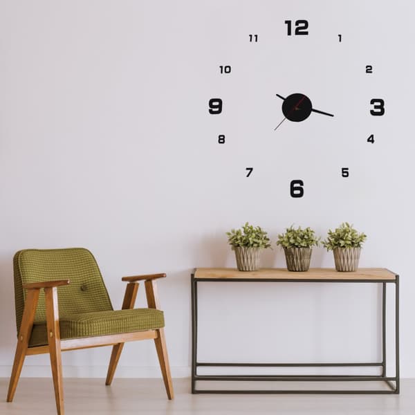DIY vægur, selvklæbende, justerbar, sort, 4 store cifre