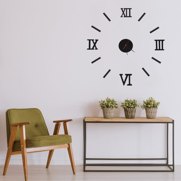 DIY-mærkat vægur, justerbart, sort, romertal, 130 cm