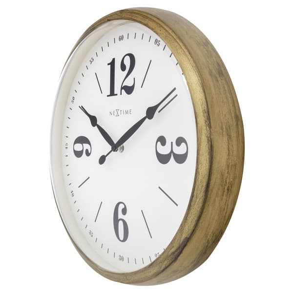 NeXtime NE-3290GO Rural väggklocka - 39 cm - Silent Clock - Vit/Guld - "Classic"
