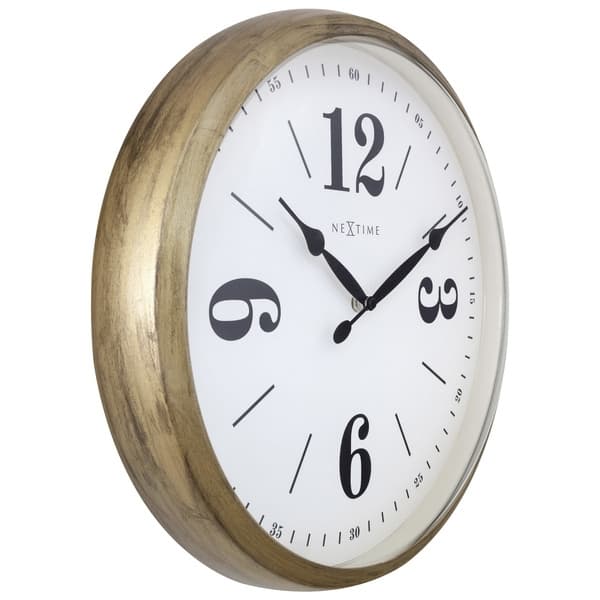 NeXtime NE-3290GO Rural väggklocka - 39 cm - Silent Clock - Vit/Guld - "Classic"