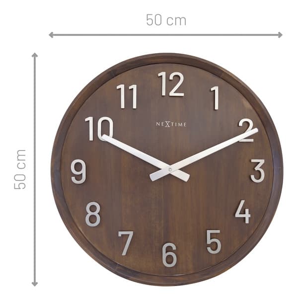 NeXtime NE-3284BR Stort vægur - 50 cm - Silent Clock - Valnøddetræ - "Precious"