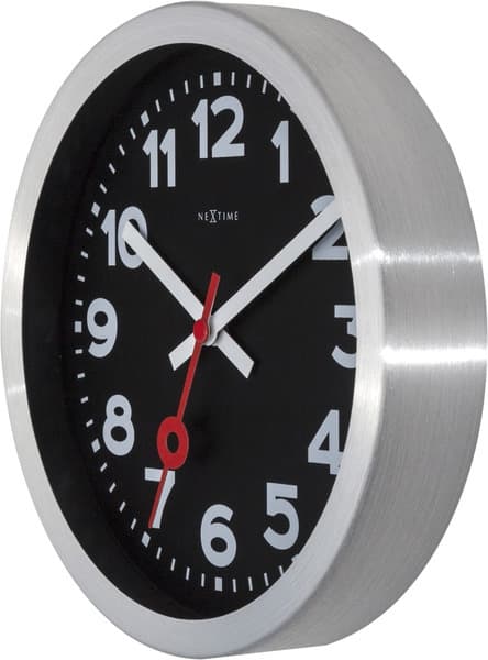 NeXtime NE-3998ARZW Väggklocka 'Station' Ø19 Cm, Borstad Aluminium Svart
