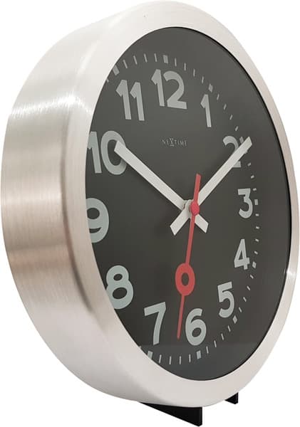 NeXtime NE-3998ARZW Väggklocka 'Station' Ø19 Cm, Borstad Aluminium Svart