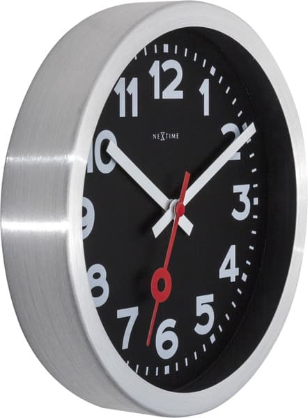 NeXtime NE-3998ARZW Väggklocka 'Station' Ø19 Cm, Borstad Aluminium Svart