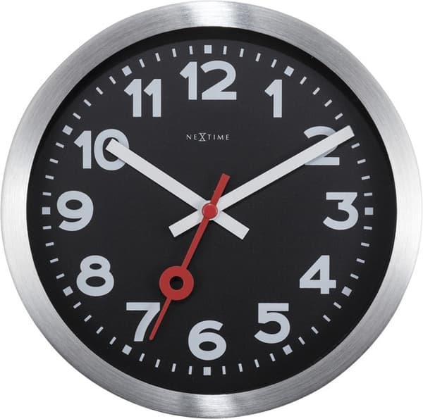 NeXtime NE-3998ARZW Väggklocka 'Station' Ø19 Cm, Borstad Aluminium Svart