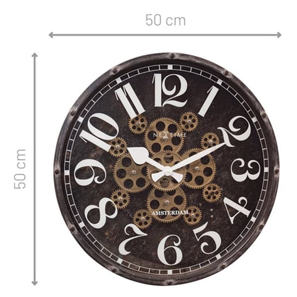 NeXtime NE-3282ZW Klocka Henry 50 cm + Moving Gears Svart
