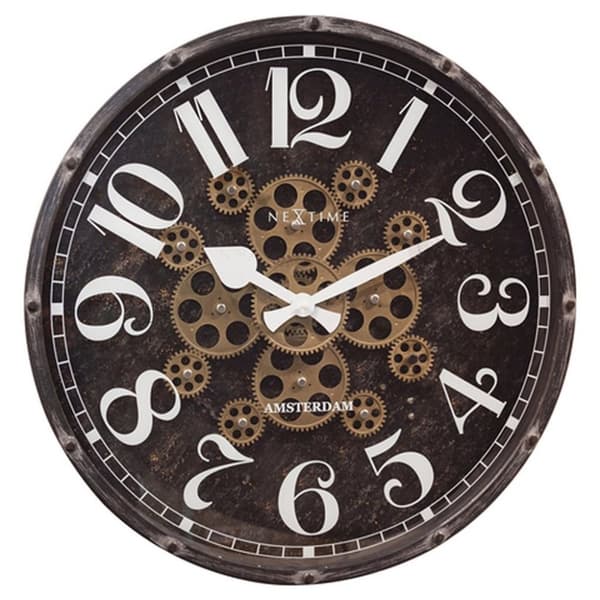 NeXtime NE-3282ZW Klocka Henry 50 cm + Moving Gears Svart