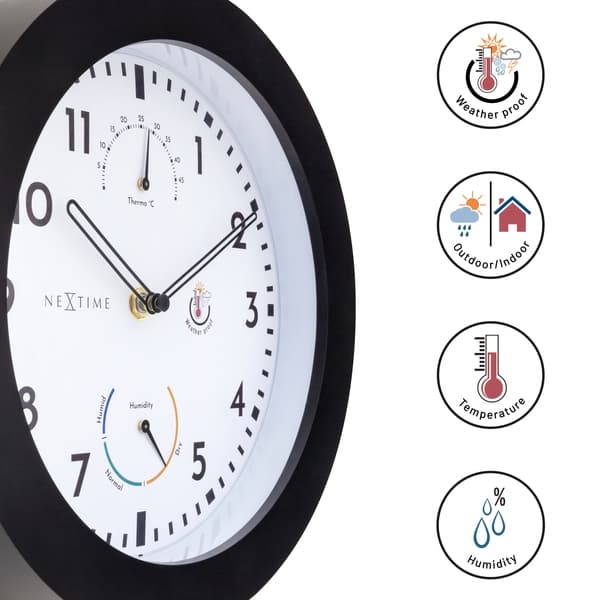 NeXtime NE-4319 udendørs ur Daisy + termo- og hydrometer 25,5 cm sort/hvid