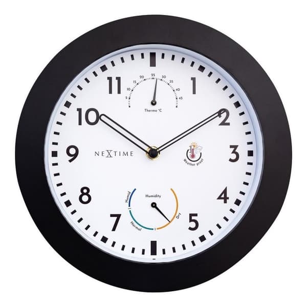 NeXtime NE-4319 udendørs ur Daisy + termo- og hydrometer 25,5 cm sort/hvid