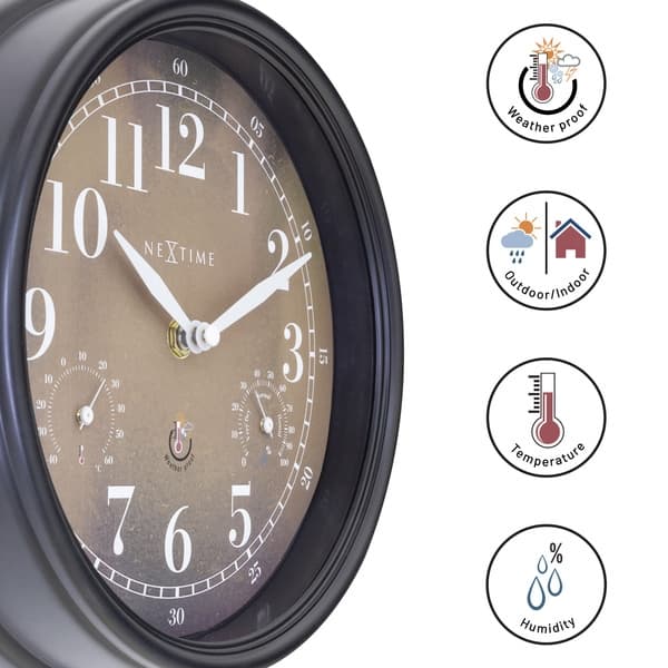 NeXtime NE-4318BR Udendørs ur Jasmine + Termo- og hydrometer 23,5 cm Sort/Kobber