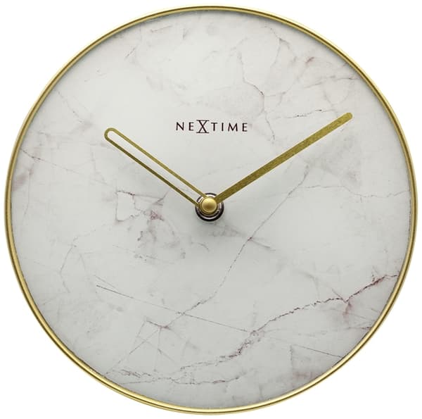 NeXtime NE-5222WI - Bordsklocka - Ø 20 Cm - Glas / Metall - Vit - 'Marble'