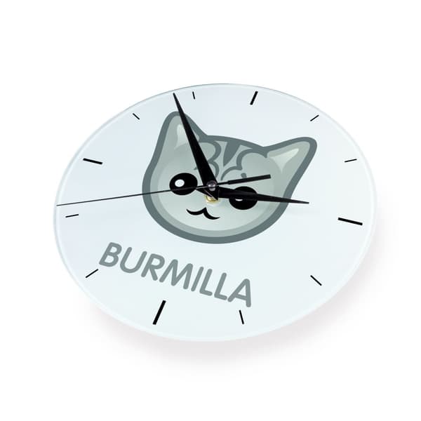 Burmilla - MDF-klocka med Art-Dog-grafik och inskription