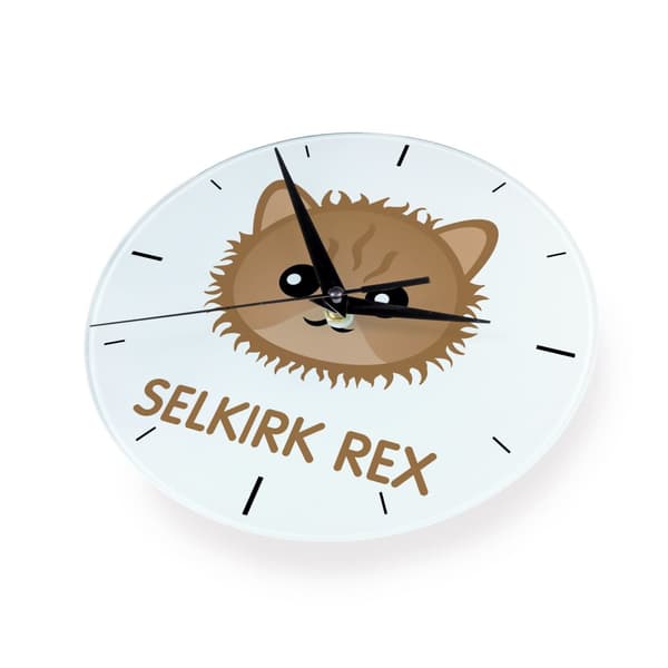 Selkirk Rex - MDF-klocka med Art-Dog-grafik och inskription