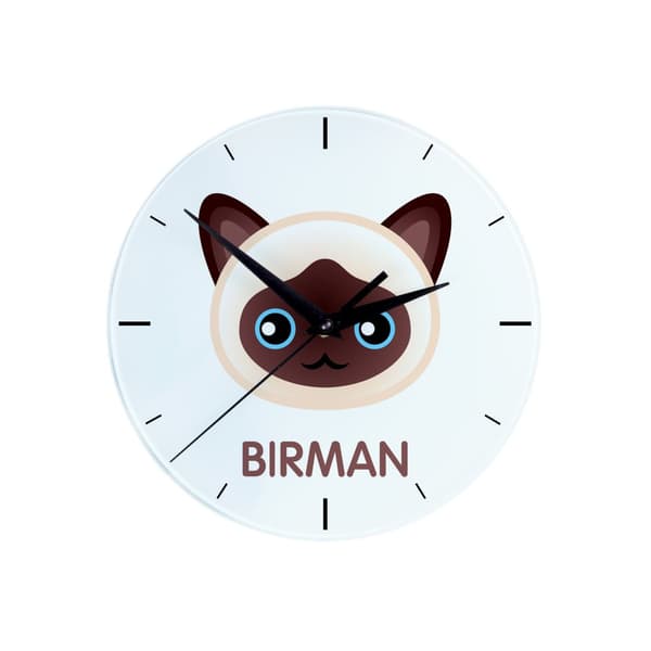 Birman - MDF-klocka med Art-Dog märkesgrafik och inskription