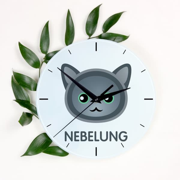 Nebelung - MDF-klocka med Art-Dog-grafik och inskription