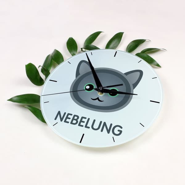 Nebelung - MDF-klocka med Art-Dog-grafik och inskription