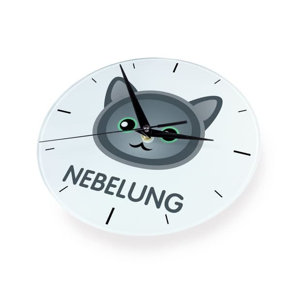 Nebelung - MDF-klocka med Art-Dog-grafik och inskription