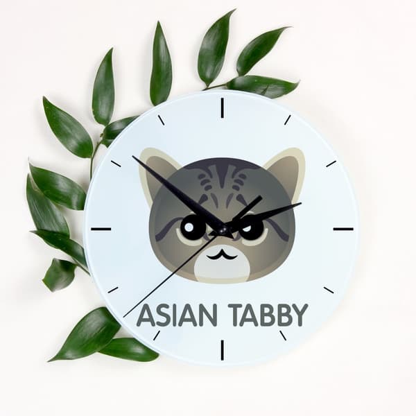 Asiatisk tabby MDF-ur med grafik og inskription af Art-Dog-mærket