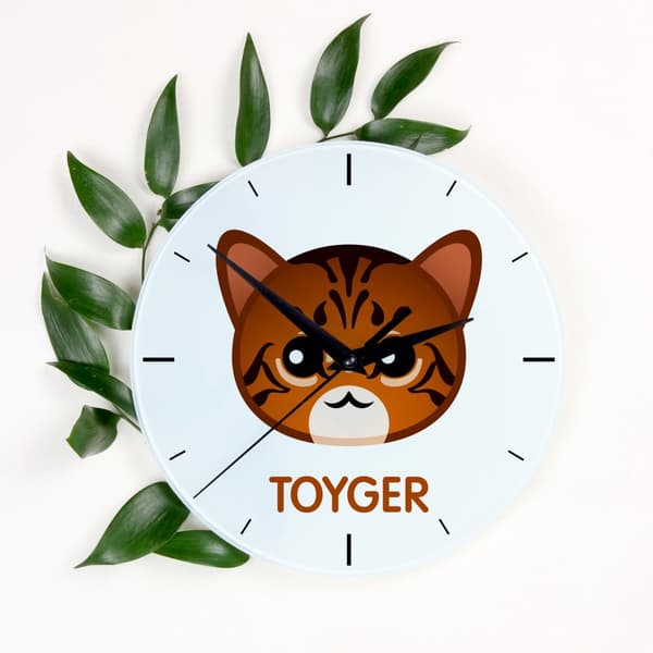 Toyger cat - MDF-klocka med Art-Dog-grafik och inskription