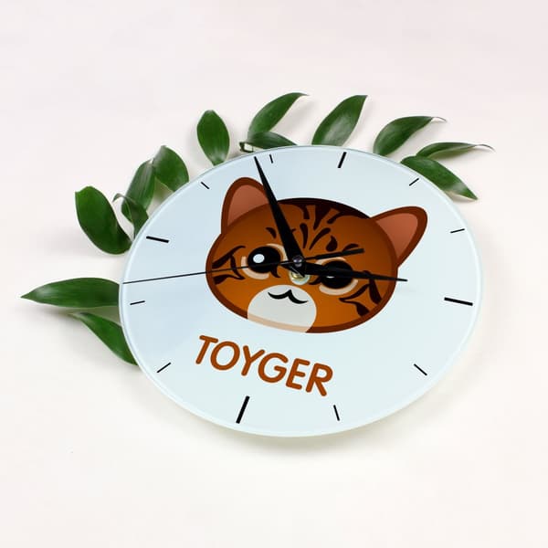 Toyger cat - MDF-klocka med Art-Dog-grafik och inskription