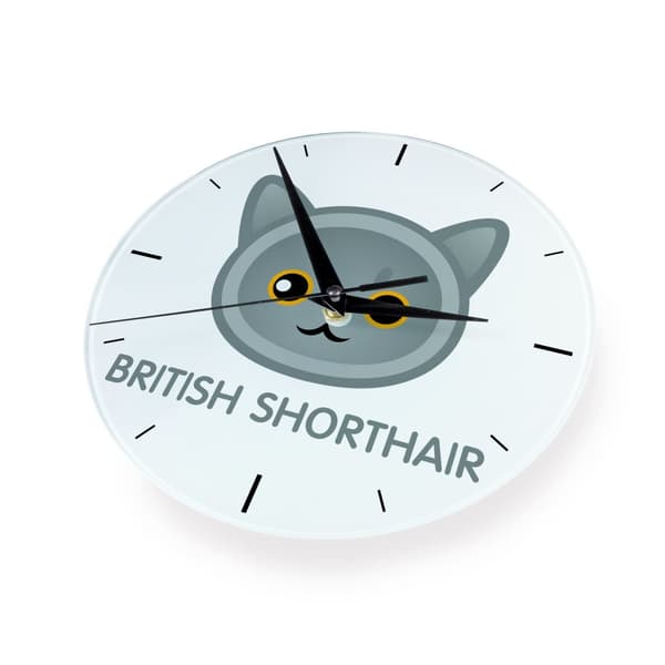 Brittiskt korthår - MDF-klocka med Art-Dog-grafik och inskription