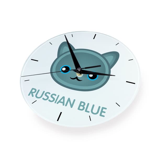 Russisk blå kat - MDF-ur med grafik og inskriptionen af Art-Dog-mærket
